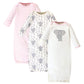 Touched By Nature Unisex Baby Organic Cotton Gowns, Girl Elephant, 0-6 Months Us