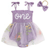 Titkkop Baby Girl 1St Birthday Clothes One Year Old Tulle Romper Sleeveless Bodysuit Cake Smash Outfits(Purple2,12-18M)