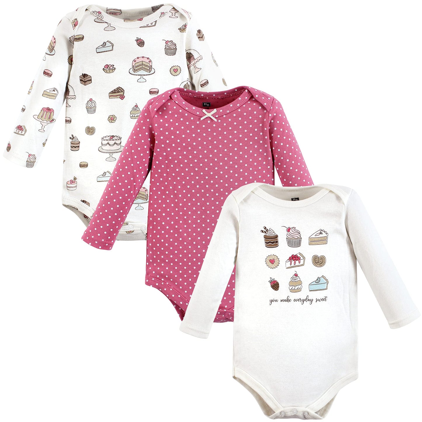 Hudson Baby Unisex Baby Cotton Long-Sleeve Bodysuits Sweet Bakery 3-Pack, 9-12 Months