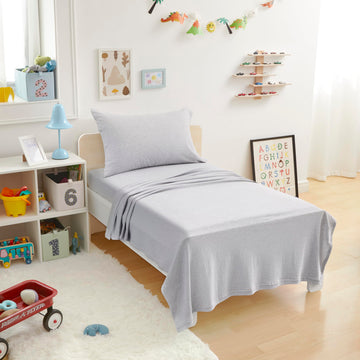 Amazon Basics 3 Piece Bed Sheets Set, 100% Cotton Jersey, Includes Super Soft, Flat And Fitted Sheets, Pillowcase, Toddler, Ligh