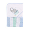 Luvable Friends Unisex Baby Hooded Towel With Five Washcloths, Elephant Bath, One Size