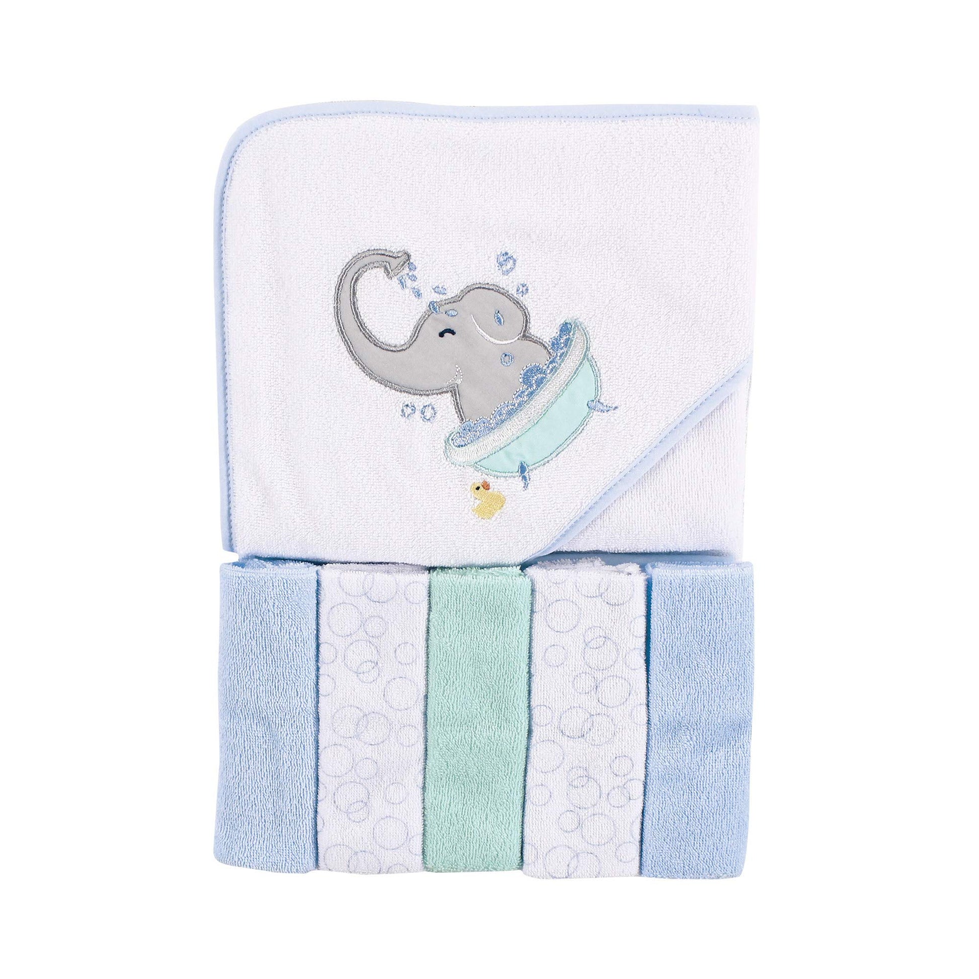 Luvable Friends Unisex Baby Hooded Towel With Five Washcloths, Elephant Bath, One Size