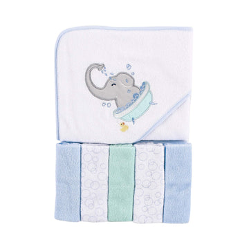 Luvable Friends Unisex Baby Hooded Towel With Five Washcloths, Elephant Bath, One Size