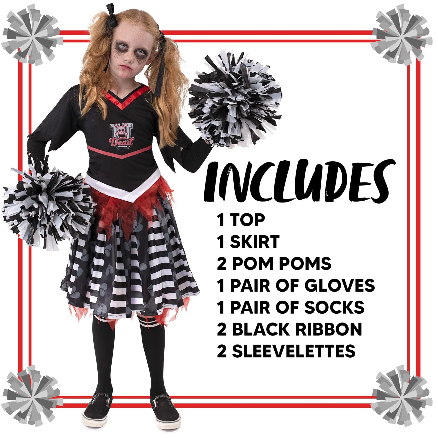 Spooktacular Creations Kids Halloween Cheerleader Costume, Zombie Cheerless Costume For Girls, Dead Cheer Outfit Toddlers For Ha