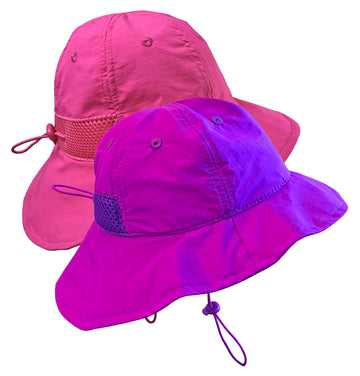 Nice Caps Kids Sun Hats Upf 50+ Uv Protection 2-Pack Boys Girls Toddler Adjustable Mesh Lined (Neon Pink/Neon Purple - Pack, 59C