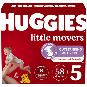 Huggies Size 5 Diapers, Little Movers Baby Diapers, Size 5 (27+ Lbs), 58 Count, Packaging May Vary
