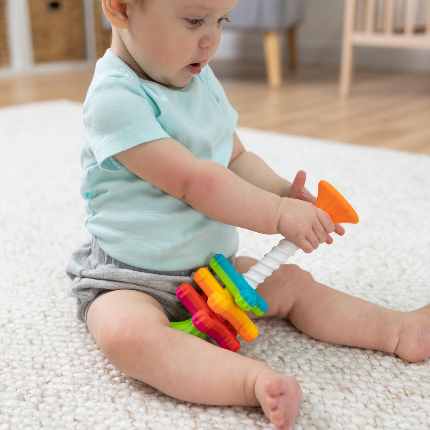 Fat Brain Toys Minispinny - Travel-Friendly Spinning, Textured Sensory Baby Toy