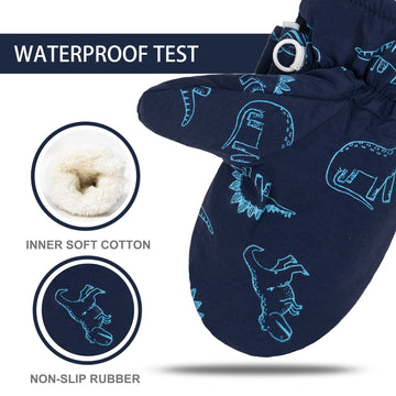 Fynnsure Toddler Mittens Lined Fleece Snow Gloves For Boys Girls Kids Winter Ski Gloves Baby Mittens Blue & Gray 2-4 Years