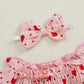 Baby Girls Valentines Day Romper Heart Print Long Sleeve Jumpsuit Cute Headband Newborn Infant Valentine Outfit (Pink, 0-3 Month