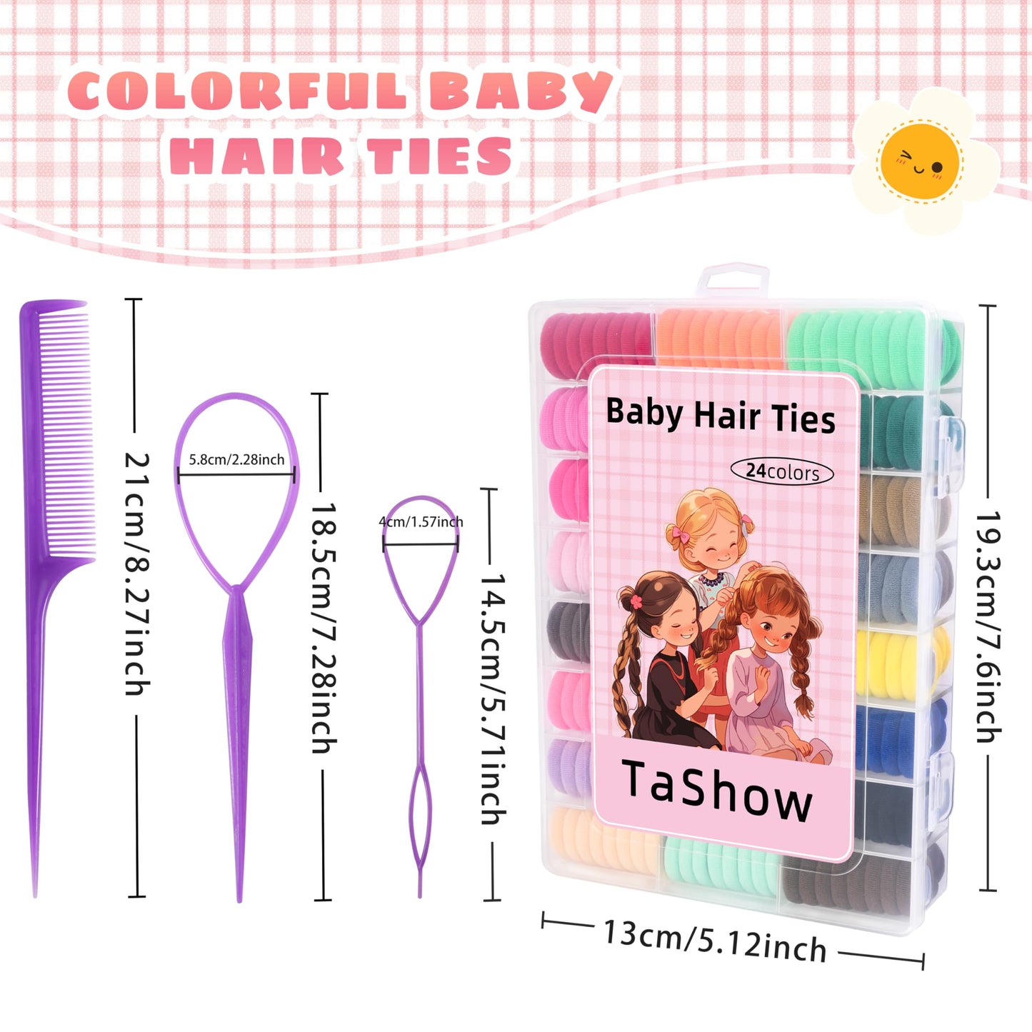 360 Pcs Baby Hair Ties, 24 Colors Cotton Toddler Hair Ties With Organizer Box, 1 Inch Seamless Baby Hair Bands For Toddler Girls