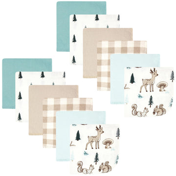 Hudson Baby Unisex Baby Flannel Washcloths, Boy Woodland Pals 12Pk, One Size