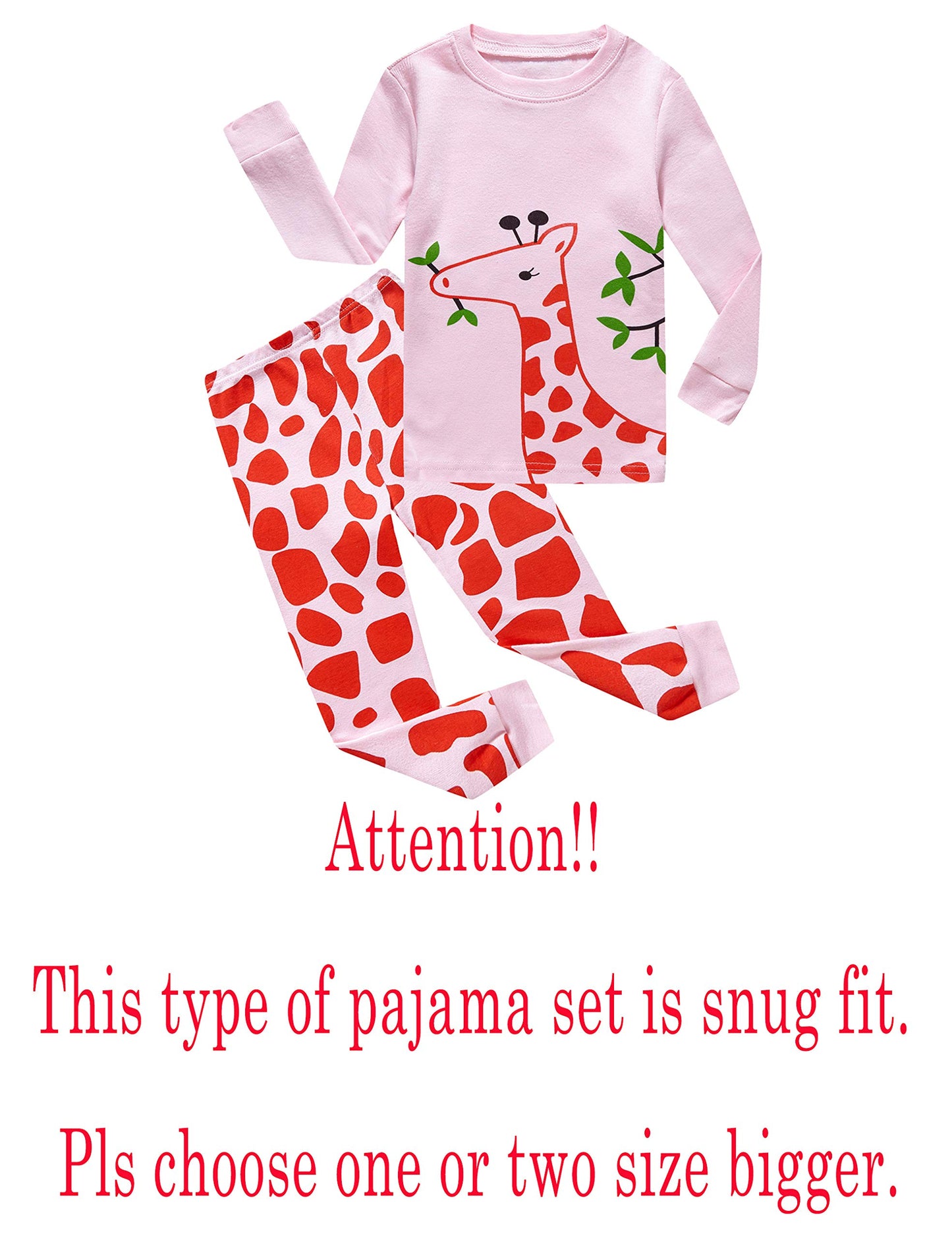 Kikizye Baby Girls Pajamas Kids Giraffe Long Sleeve Pjs Toddler Cotton Jammies Size 12-18 Monthes