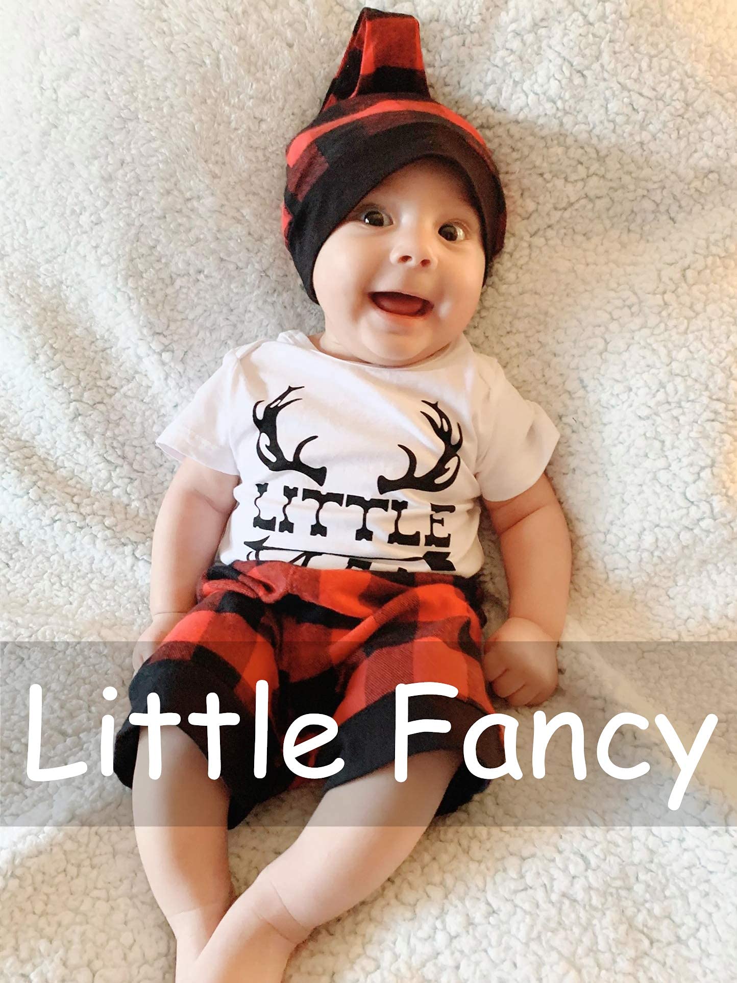 Newborn Baby Boys Girls Deer Little Man Letter Printing Plaid Shorts Outfit Set (White02, 0-3 Months)