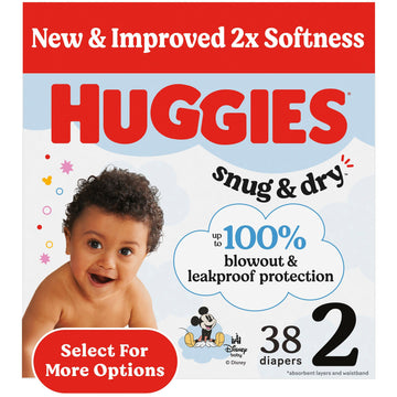 Huggies Size 2 Diapers, Snug & Dry Baby Diapers, Size 2 (12-18 Lbs), 38 Count, Packaging May Vary