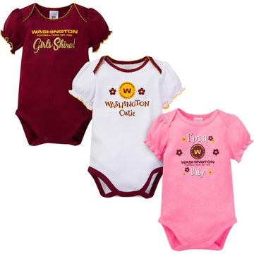 Gerber Baby Girl'S Nfl 3 Pack Short Sleeve Onesie Bodysuit, Team Color, 6-12 Months