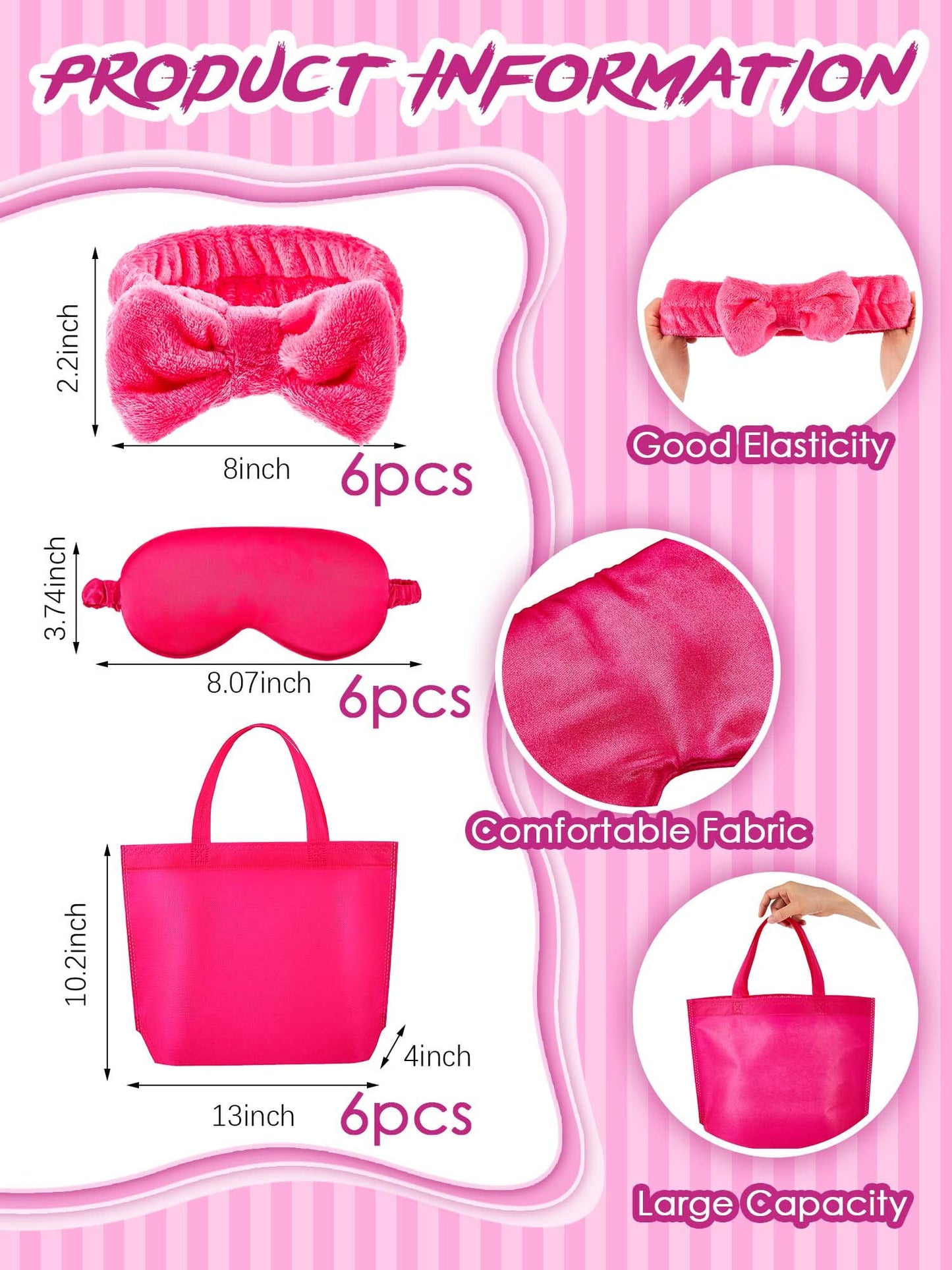 Sintuff 24 Pcs Sleepover Party Supplies For Girls 6 Spa Party Robes 6 Tote Bags 6 Headbands 6 Spa Masks(Size 10,Rose Red)