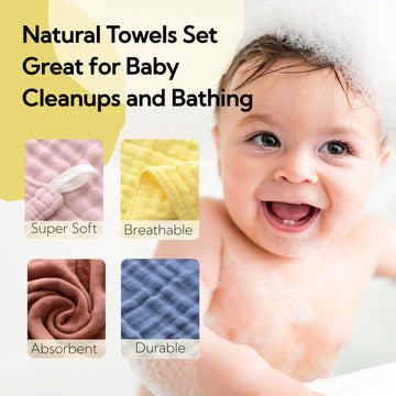 Mukin Colorful Baby Washcloths - Muslin Cotton Wash Cloths For Babies, Ultra Soft Newborn-Toddler-Infant-Child Washcloths Burp C