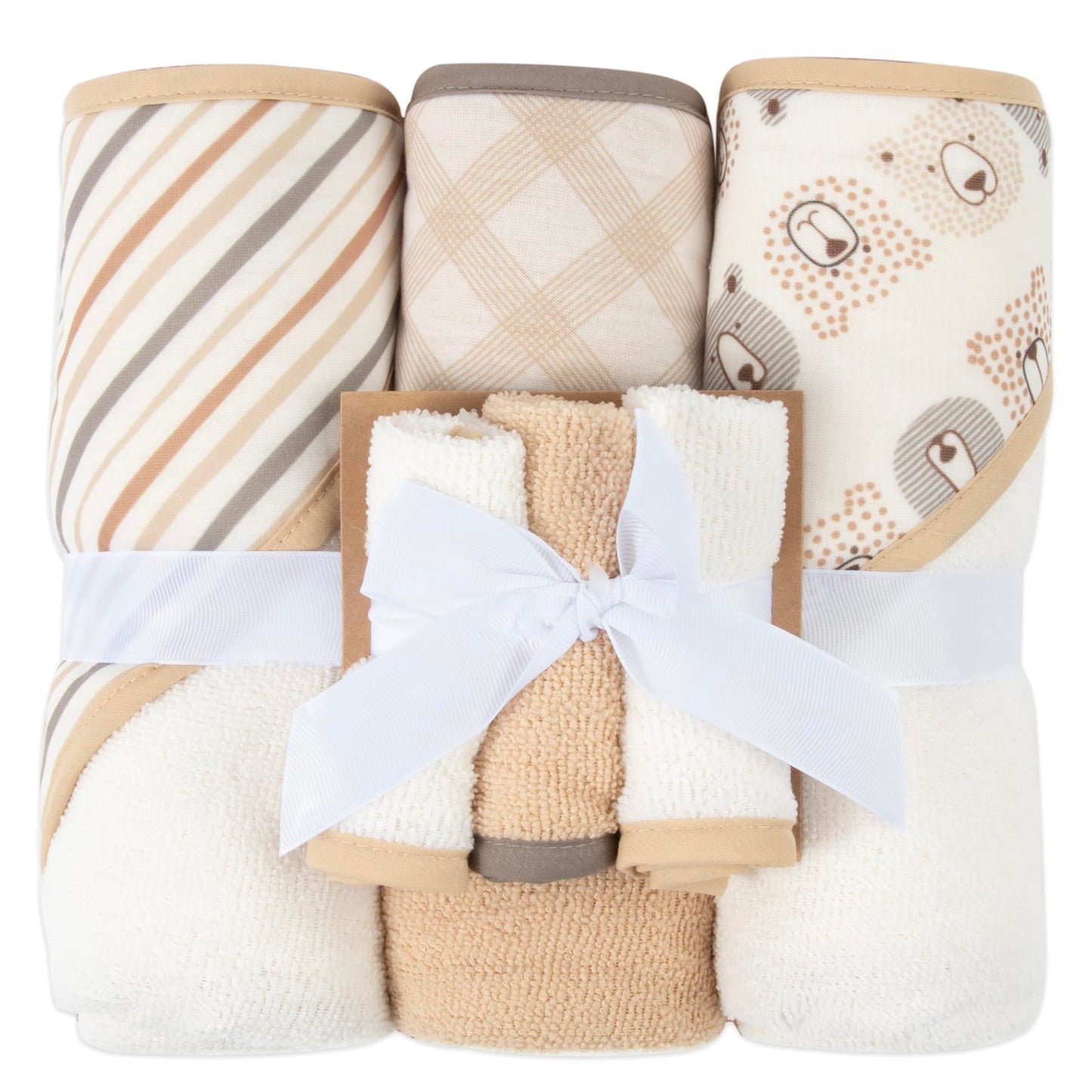 Hooded Baby Bath Towel and Washcloth 6 Piece Set for Newborns, Infants & Toddlers, Boys & Girls Baby Hooded Towels Set (Teddy Be