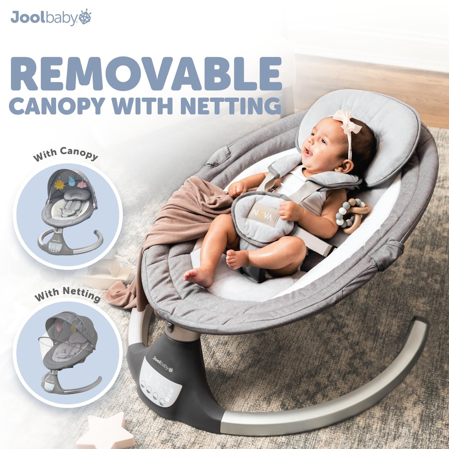 Nova Baby Swing For Newborns - Electric Motorized Infant Swing, Bluetooth Music, 10 Preset Melodies, Remote (2024 Model) - Jool