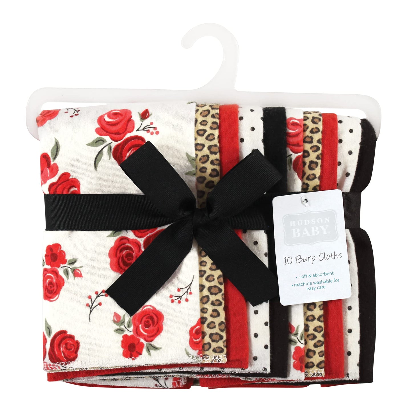 Hudson Baby Unisex Baby Cotton Flannel Burp Cloths, Rose Leopard, One Size