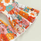 Lamuusaa Toddler Baby Girl Birthday Outfit Groovy One/Two Groovy Romper Shirts Flower Bell Bottoms Headband Boho Clothes