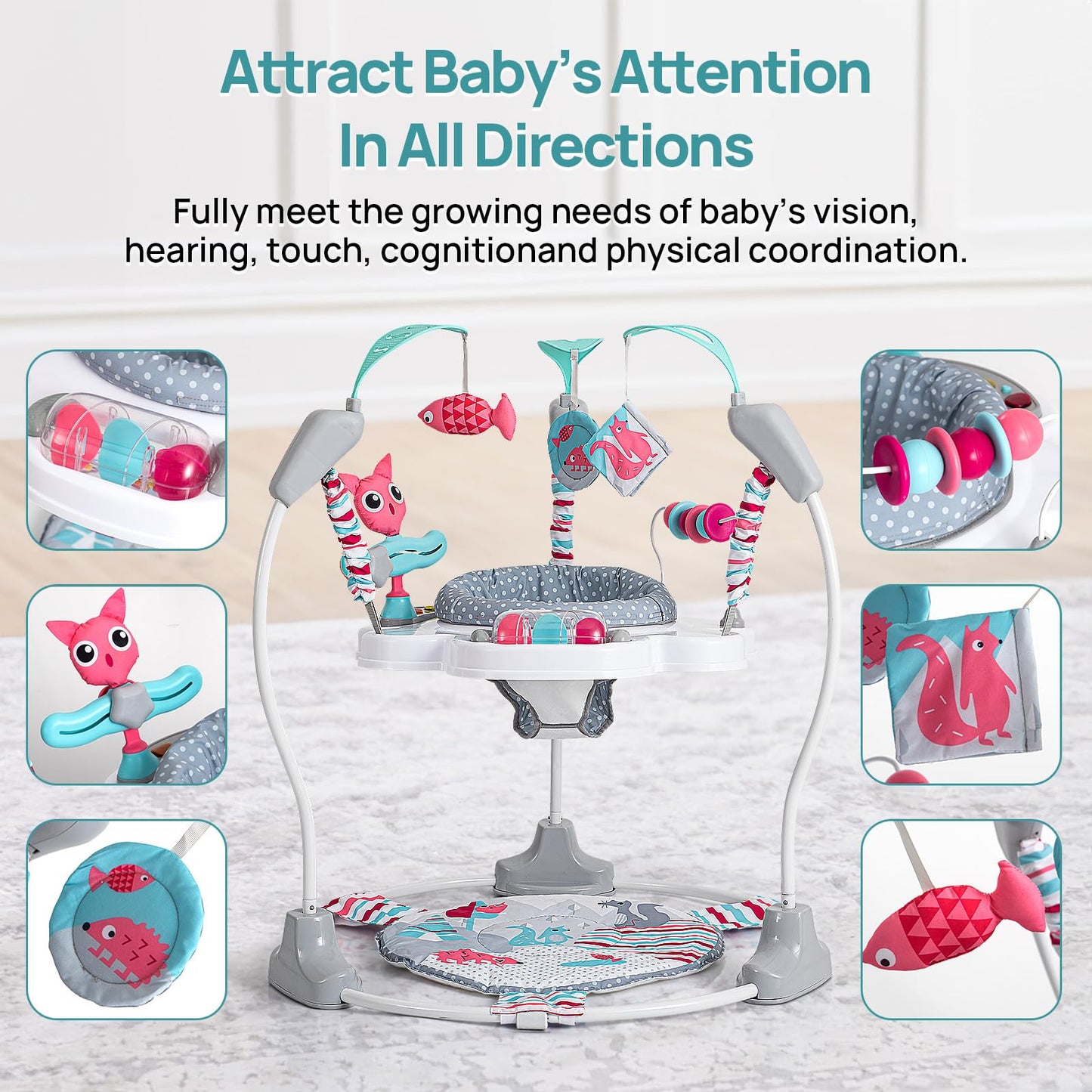 Portable Baby Activity Center Play Center 7-18 Months and Developmental Toys 7-18 Months,Pink