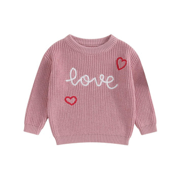 Baby Girl Valentines Day Outfit Love Heart Sweet Long Sleeve Sweater Tshirt Crewneck Tops Fall Winter Clothes (C-Red, 6-9 Months