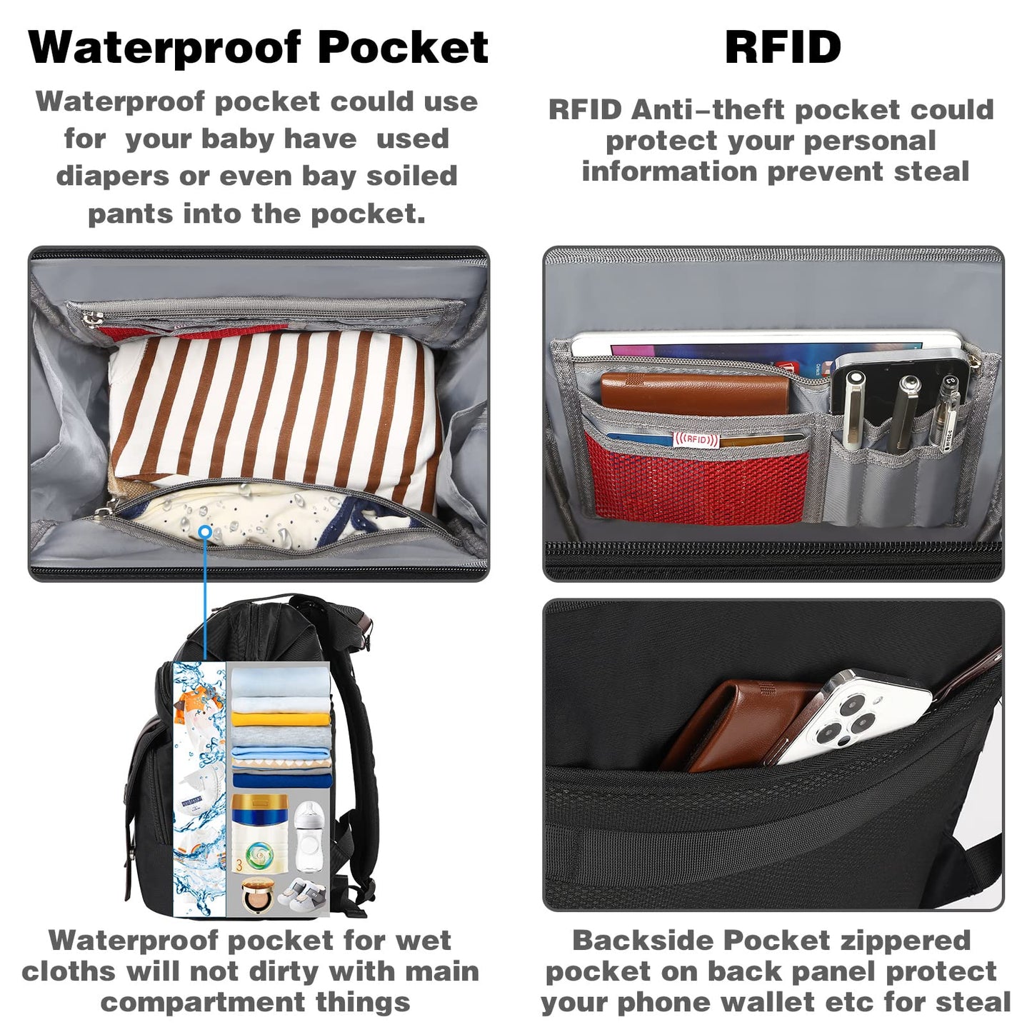Jiefeike Diaper Bag Backpack, Baby Boys Girls Portable Baby Nappy Bags, Dad Mom Backpack Diaper Bag With Insulated Pockets Usb C