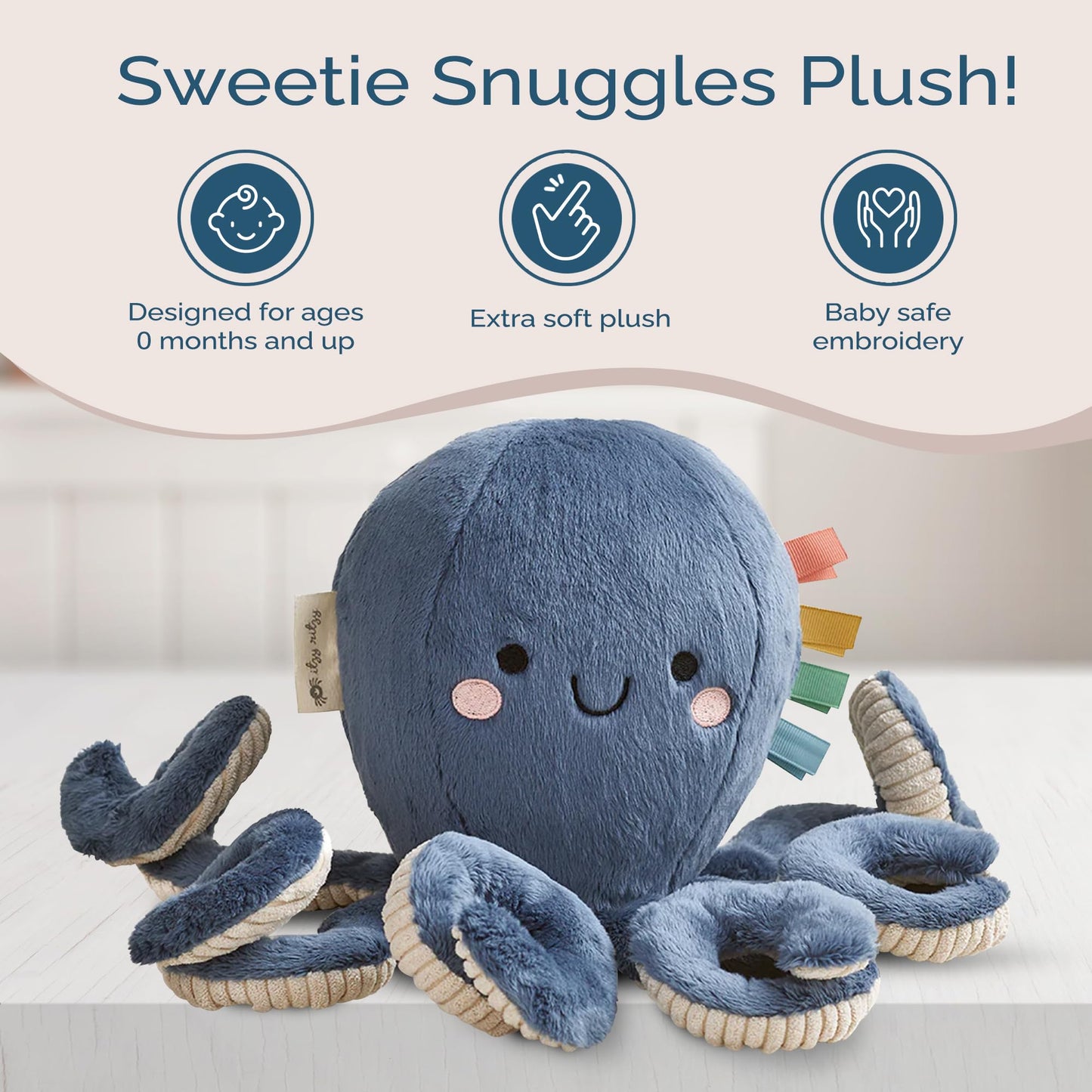 Itzy Ritzy Sweetie Snuggles Baby Plush Toy - Soft, Cuddly Stuffed Animal With Multiple Textures & Ribbons For Sensory Exploratio