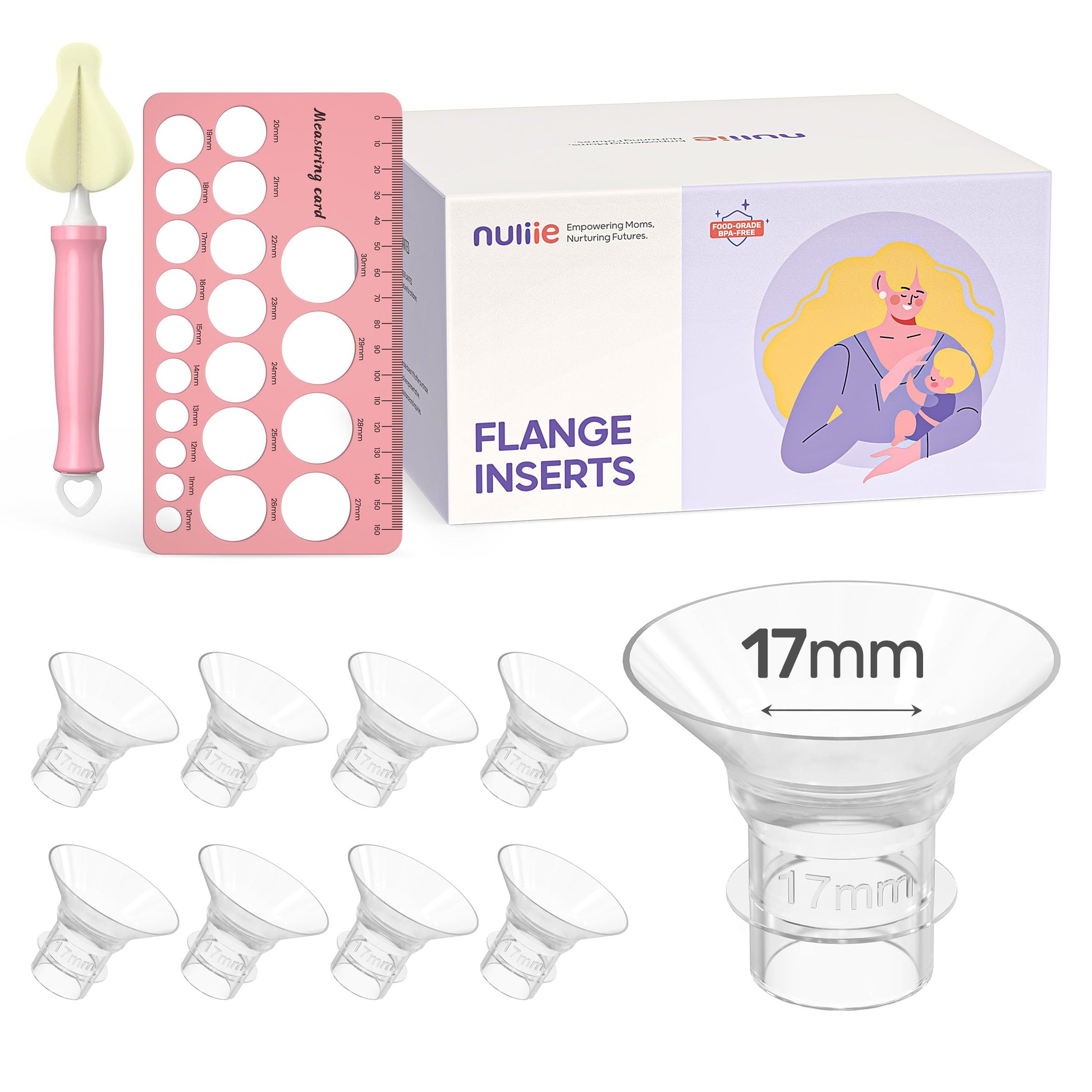 Nuliie 8Pcs Flange Inserts 17Mm For 24Mm Flange/Shield Of Most Pumps, Bpa Free Inserts, Compatible With Momcozy/Elvie/Spectra/Be