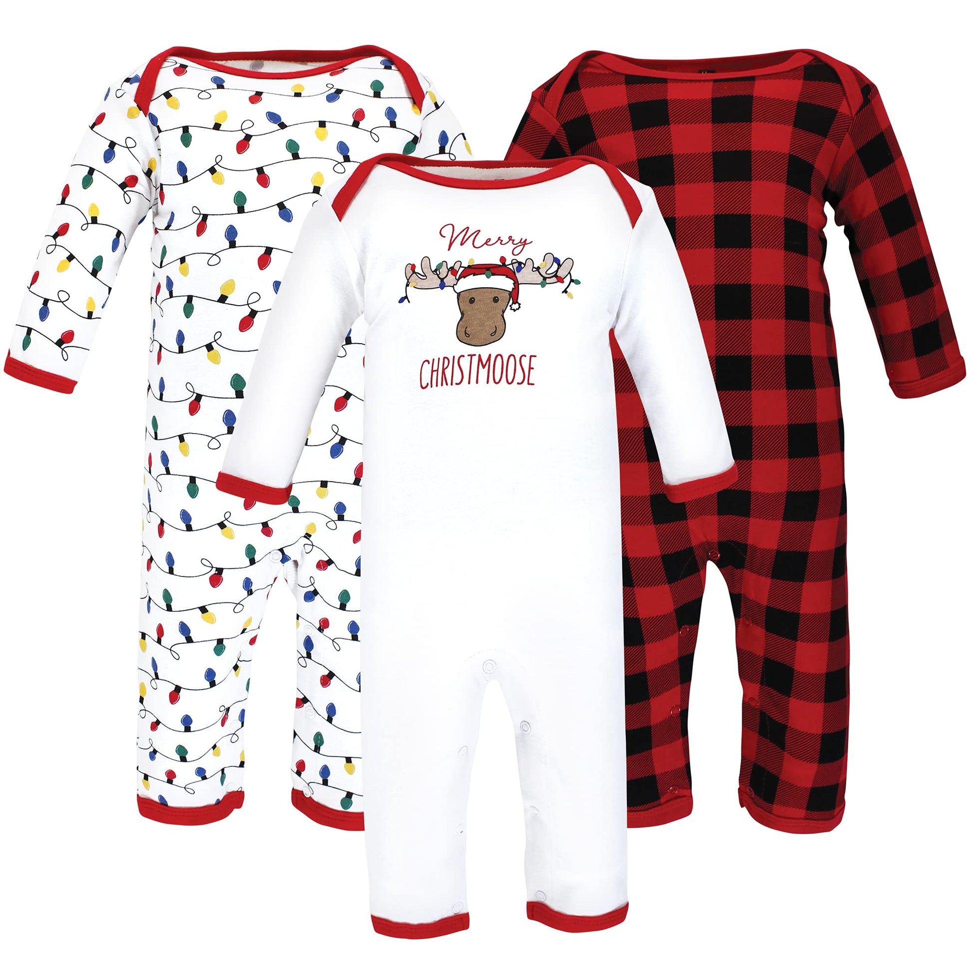 Hudson Baby Unisex Baby Cotton Coveralls Christmoose, 0-3 Months