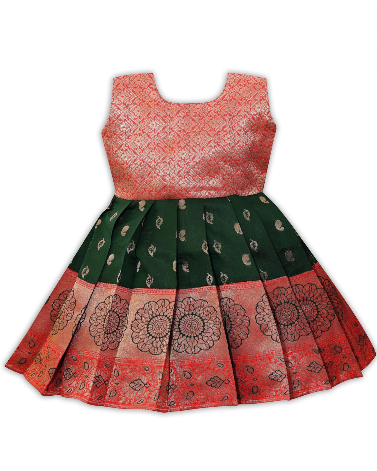 Pw Platypus World Baby Girls South Indian Traditional Pattu Pavadai Tapeta Silk Frock Dress (12 Years, KneeLength, Multicolor)