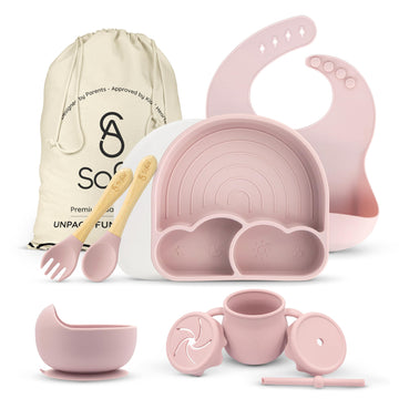 Sofial All In One Silicone Feeding Set - Safe For 6-12 Months - Non-Toxic Baby Led Weaning Supplies - Toddler Self Feeding Utens