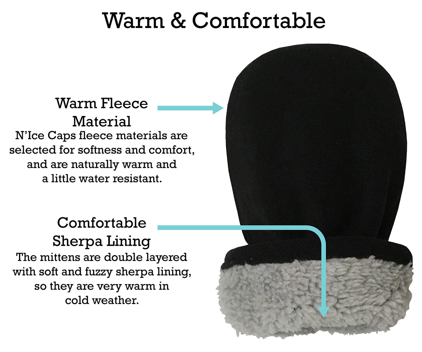 N'Ice Caps Little Kids And Baby Easy-On Sherpa Lined Fleece Mittens - 2 Pair Pack (Black/Charcoal Pack - Infant No Thumbs, 6-18