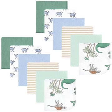 Hudson Baby Unisex Baby Flannel Washcloths, Boy Dino World 12Pk, One Size