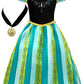 Cokos Box Girls Coronation Dress Princess Costume Necklace Accessory Dress-Up Play Wear Set 3 Years, Amazon Green, 3T