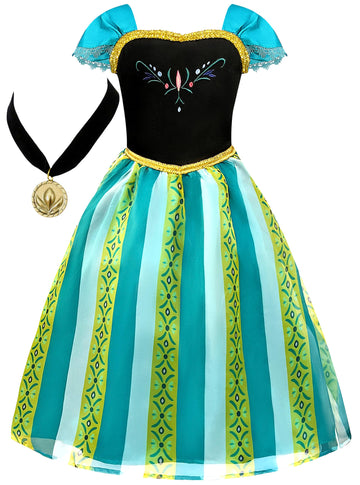 Cokos Box Girls Coronation Dress Princess Costume Necklace Accessory Dress-Up Play Wear Set 3 Years, Amazon Green, 3T