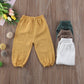 Mubineo Toddler Boy Girl Basic Plain Summer Fall Comfy Cotton Linen Pants (Mustard Yellow, 3T)