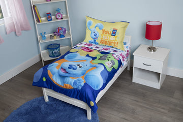 Blues Clues You Are Smart 4 Piece Toddler Bedding Set - Includes Comforter, Sheet Set - Fitted + Top Sheet + Reversible Pillowca