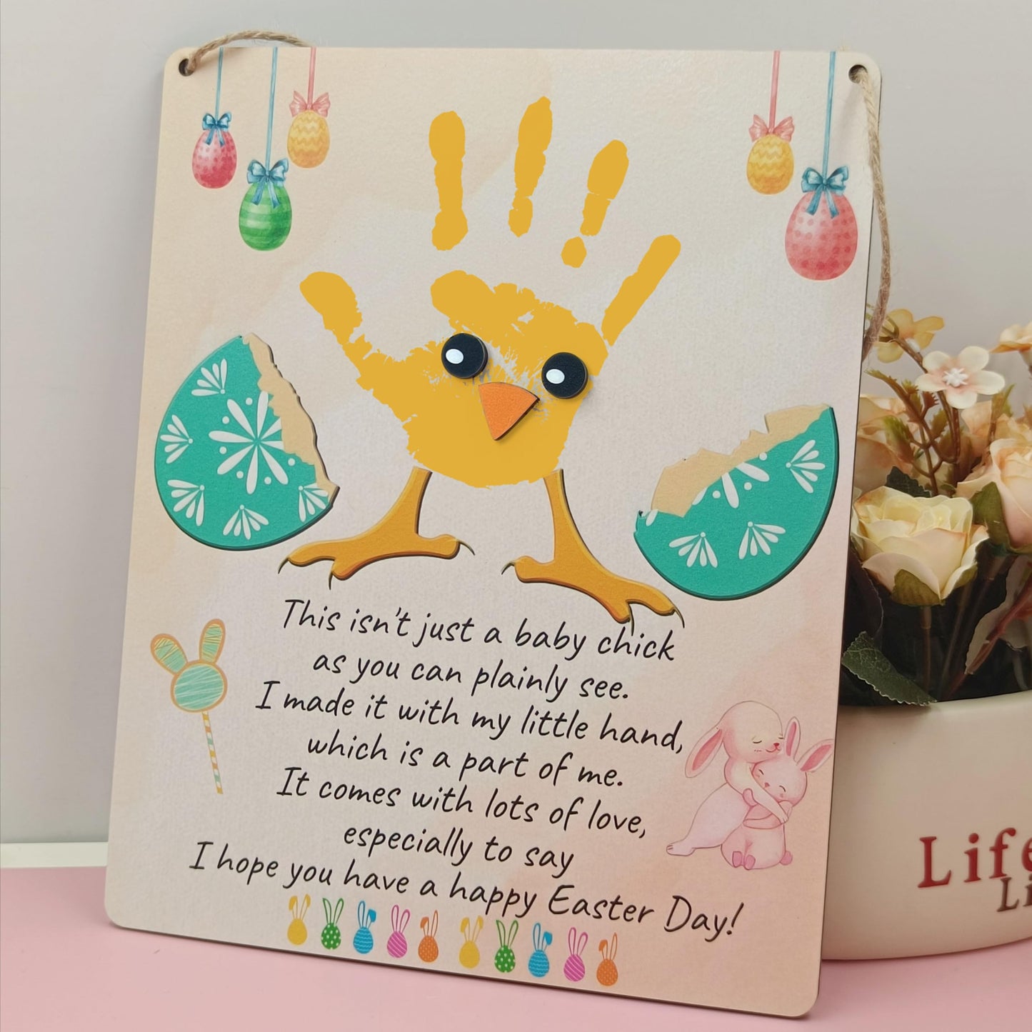 Diy Baby'S First Easter Handprint Sign, Baby First Easter Gifts For Babies Toddler, Baby Easter Crafts, Baby Handprints Keepsake