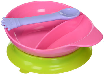 Elegant Baby Silicone Divided Suction Bowl And Spoon Set, Pink