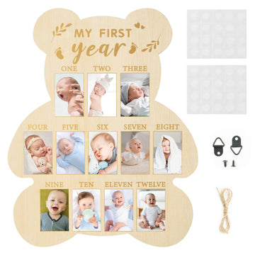 R Horse My First Year Photo Display Wood Board, Babys First Year Picture Frame 12 Months Milestone Board Bear Shape Birthday Bab