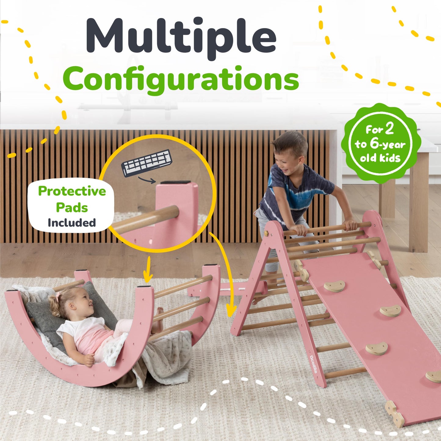 Ocodile Extra-Large 6-In-1 Pikler Triangle Climbing Set - Oversized Montessori Climbing Toys For Toddlers - Spacious Indoor Wood