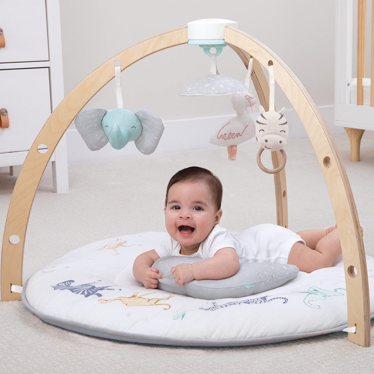 Aden + Anais Play And Discover Baby Activity Gym - 30+ Developmental Benefits - 3 Attachable Toys + Plush Tummy Time Pillow - 10