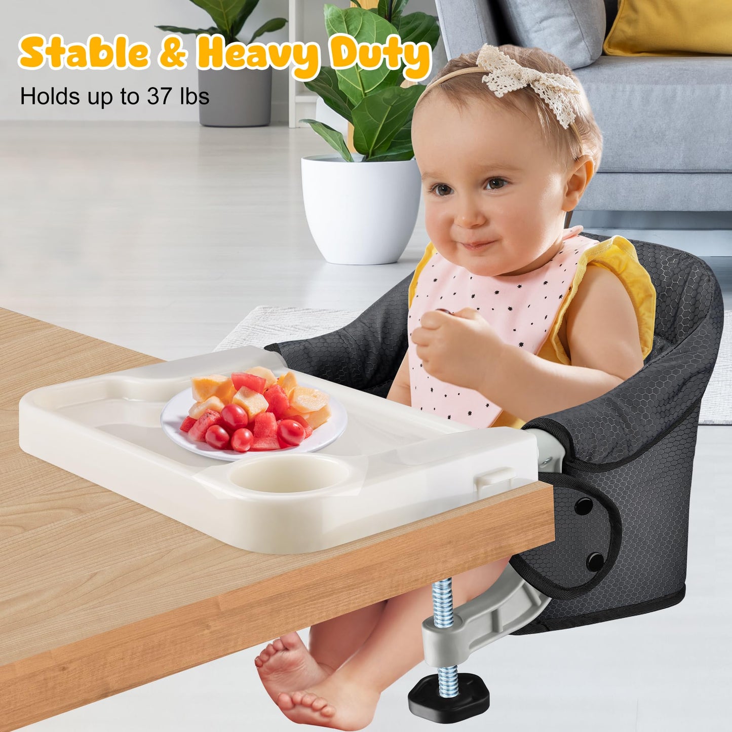Hook On Chair With Removable Dining Tray,Portable Table High Chair, Folding Baby Chair With Storage Bag For Indoor/Outdoor(Black