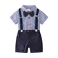 Baby Boys Gentleman Outfits Suits, Infant Blue Stripe Shirt+Navy Shorts+Bow Tie+Suspender Clothes Set,18-24M