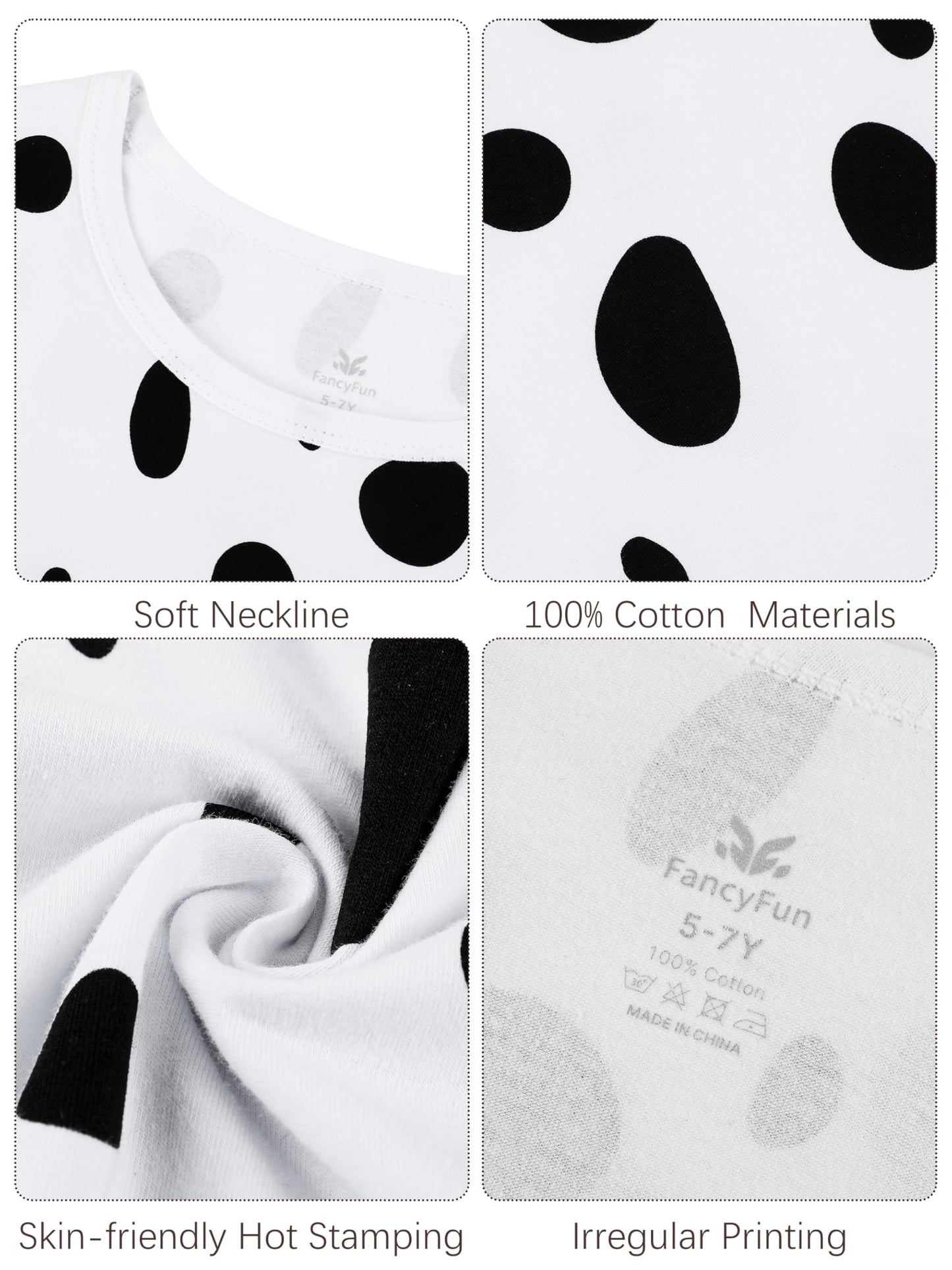 Fancyfun 100 Days Of School Dalmatians Costume Kids, Girl Cotton Costume Dalmatians Dog Outfit Set T-Shirt Tutu Leggings