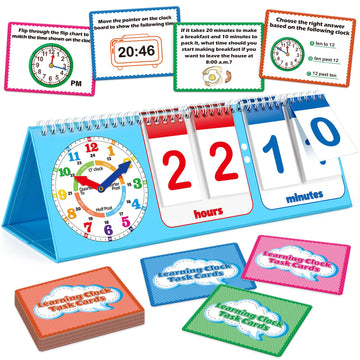 Torlam Learning Clock Flip Chart Colorful Analog & Digital Telling Time Teaching Clock for Kids, Math Manipulatives 1st 2nd Grad