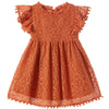 Niyage Toddler Girls, Little Kid Elegant Lace Pom Pom Flutter Sleeve Party Princess Dress Brick Red 140
