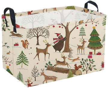 Sanjiaofeng Rectangular Christmas Basket Animal Storage Bins,Cute Storage Basket with Handles.Clothers,Books,Kid s Gifts Bins. 